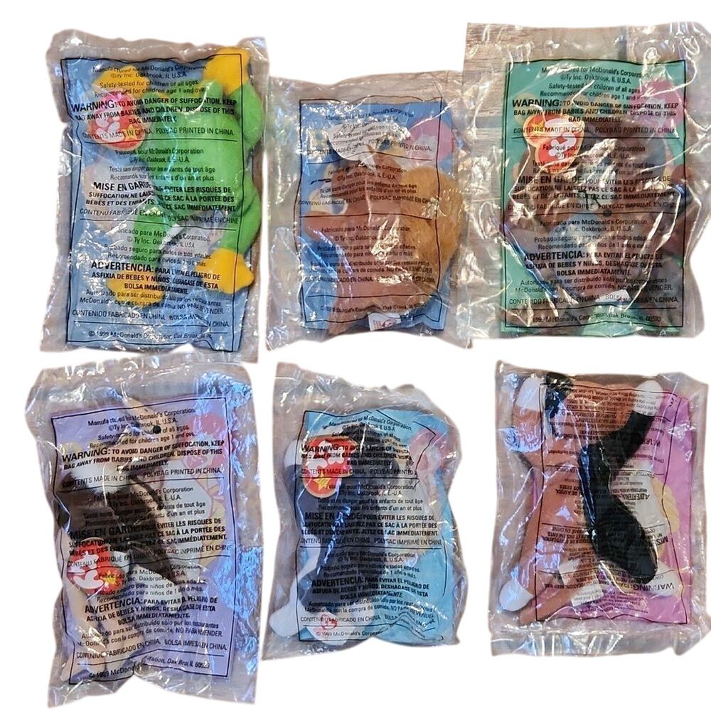 Bundle of 6 unopened McDonalds happy meal teanie beanie babies from 1999